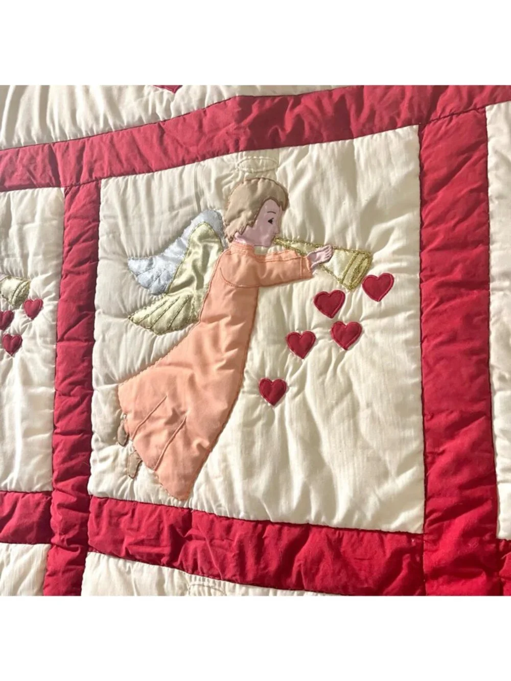 Vintage Handmade Multicolored Angel Quilted Tapestry Hanging Wall Decor